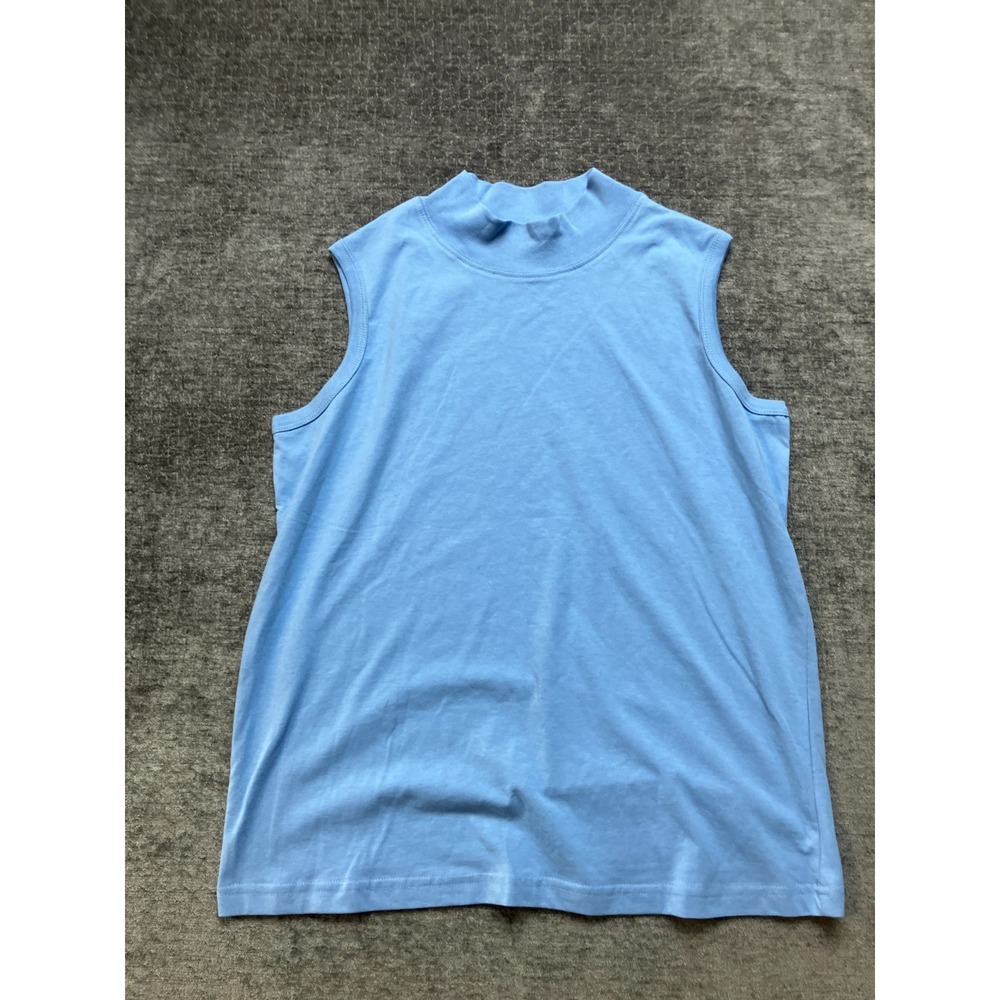 Anthony Richards Knit Top Womens MP Blue Cotton‎ Mock Neck Pullover Sleeveless